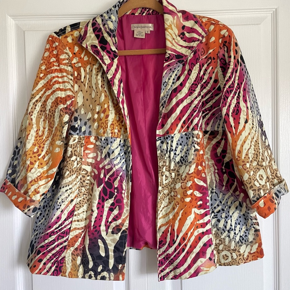 Patrick Christopher Women’s Vintage Rainbow Multicolor Zebra Print Blazer - 1X - Picture 3 of 10